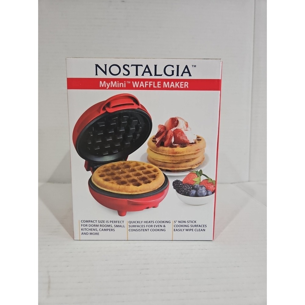 NEW! Nostalgia My Mini Personal Electric Waffle Maker 5" - Red